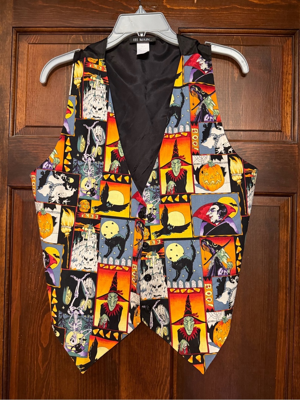 Vtg 111 MAIN Halloween Vest Witch Ghost Womens Large Button Up Lined Multicolor